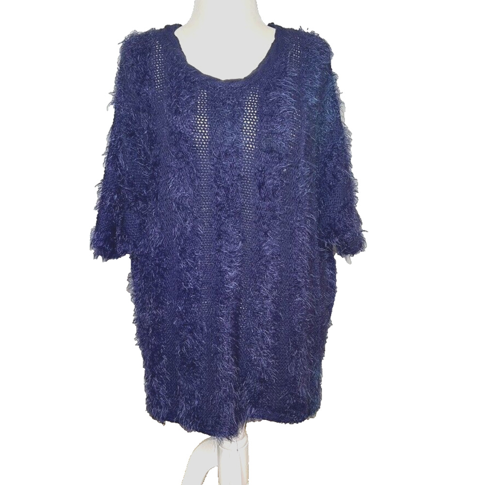 Alberto Makali Knit Sweater Cable Knit Short Slv Fuzzy Soft Purple Modern 90s XL